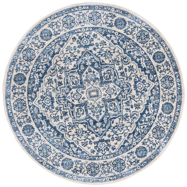 SAFAVIEH Brentwood Navy/Light Gray  3 ft. x 3 ft. Distressed Border Medallion Round Area Rug