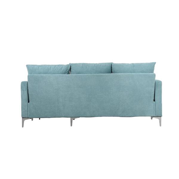 Homefun 77 2 In Wide Mint Green Linen Fabric 3 Seats Sectional L Shaped Sofa With Ottoman Hfhdsn 140gn The Home Depot