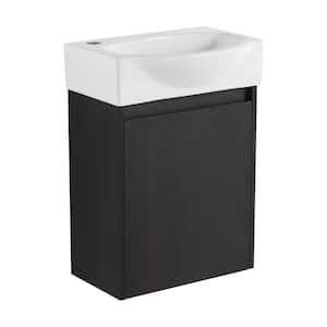 16 in. W x 11 in. D x 22 in. H Single Sink Wall Mounted Floating Bath Vanity in Black with White Resin Top