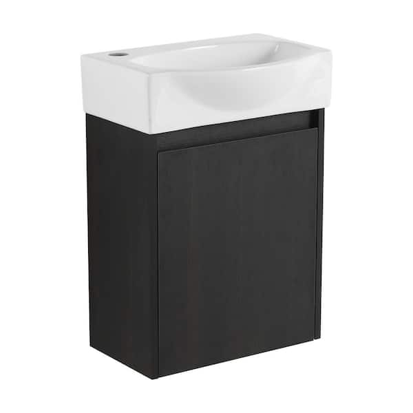 EAKYHOM 16 in. W x 11 in. D x 22 in. H Single Sink Wall Mounted Floating Bath Vanity in Black with White Resin Top
