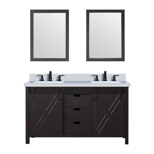 Marsyas 60 in W x 22 in D Brown Double Bath Vanity, Cultured Marble Countertop, Faucet Set and 24 in Mirrors