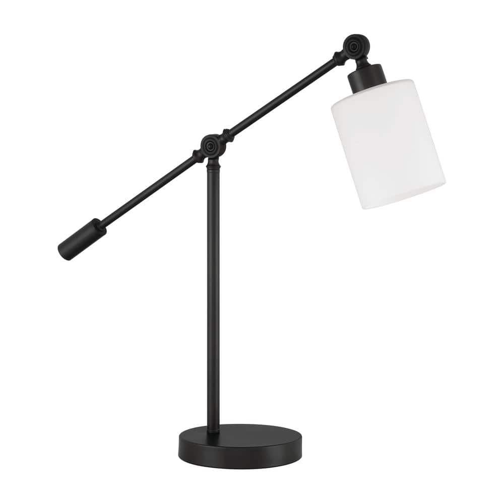 Indiana 24.09 in. Flat Black Finish Traditional Standard Bulb Adjustable Arm Desk Task Table Lamp w/ Frost White Glass price history on PriceWatchPro