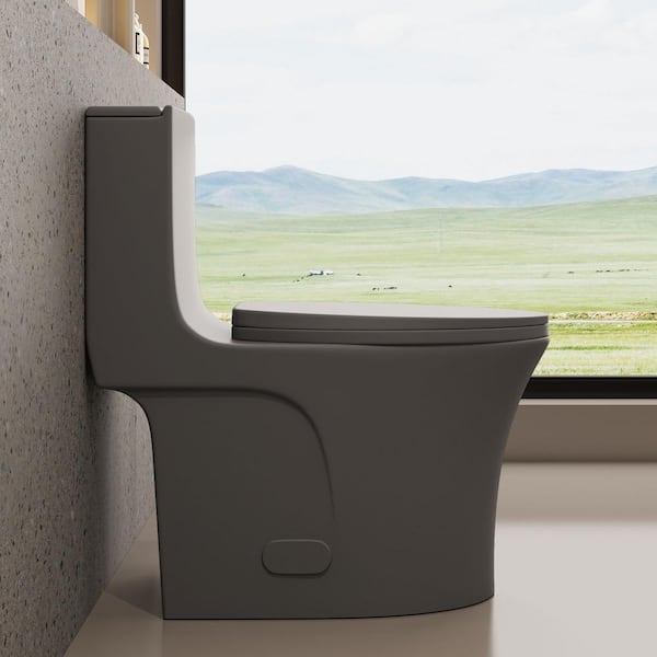 1-Piece 1.1/1.6 GPF Dual Flush Elongated Toilet in Light Grey Seat Included