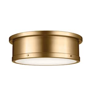 Serca 18 in. 3-Light Brushed Natural Brass Traditional Hallway Flush Mount Ceiling Light