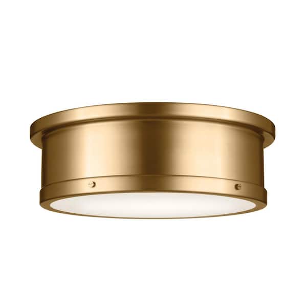 KICHLER Serca 18 in. 3-Light Brushed Natural Brass Traditional Hallway Flush Mount Ceiling Light