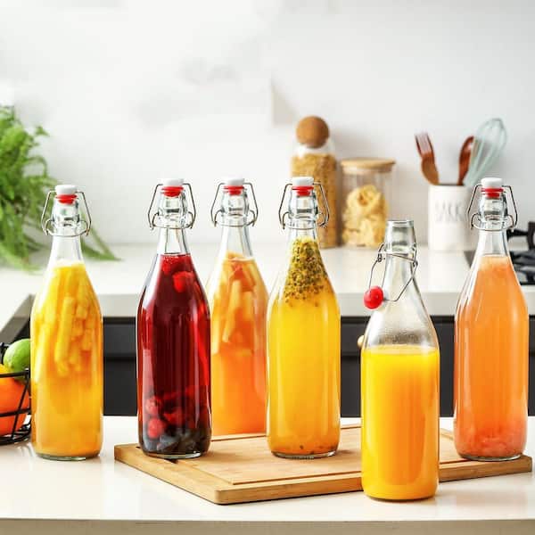 33 oz. Swing Top Glass Bottles with Airtight Stopper Lids, Flip Top Brewing Bottles with Pourer for Beer, Wine (8-Pack)