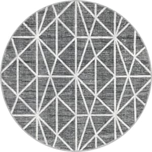 Matrix Trellis Geometric Dark Gray 3 ft. 3 in. x 3 ft. 3 in. Round Area Rug