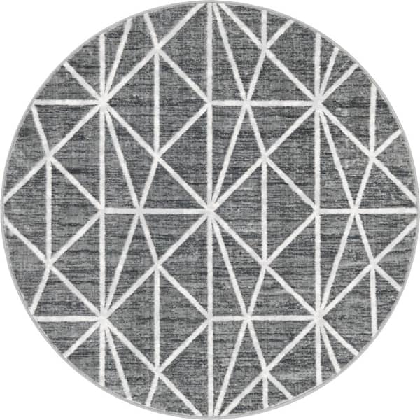 Unique Loom Matrix Trellis Geometric Dark Gray 3 ft. 3 in. x 3 ft. 3 in. Round Area Rug