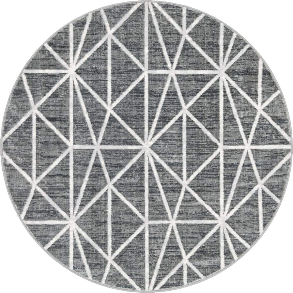 Matrix Trellis Geometric Dark Gray 5 ft. x 5 ft. Round Area Rug price history on PriceWatchPro