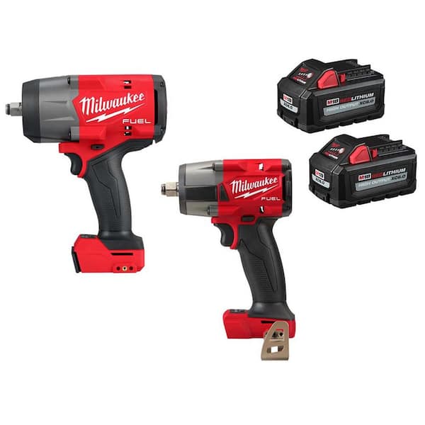 M18 FUEL 18V Lith-Ion Brushless Cordless 1/2 in. Impact Wrench w/ 1/2 in. Mid Torque Impact Wrench & (2) 6.0 Ah Battery