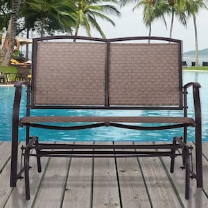 Metal Fabric Patio Loveseat Glider Outdoor Rocking Chair Bench Double Chair with Arm Backyard Outdoor