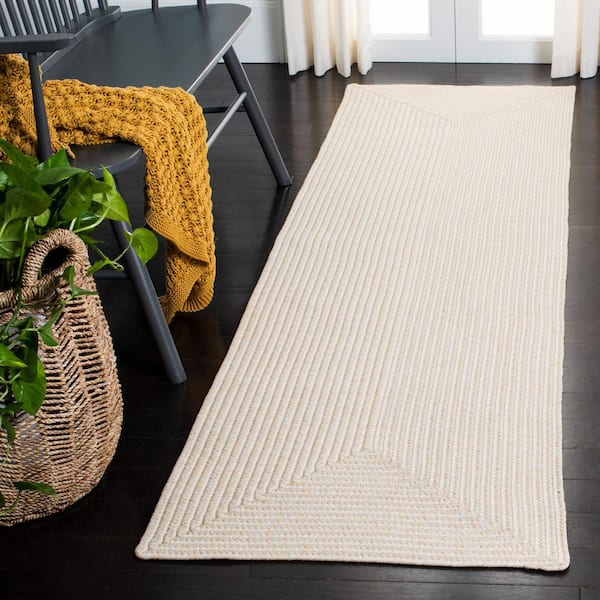 Braided Ivory/Beige 2 ft. x 10 ft. Solid Color Gradient Runner Rug