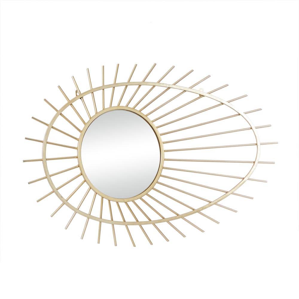 Gold Handmade Abstract Starburst Round Wall Mirror, 22" x 34"