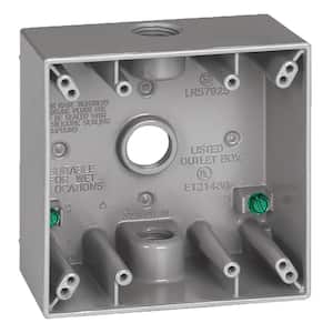 2-Gang Metal Weatherproof Electrical Outlet Box with (3) 1/2 inch Holes, Gray