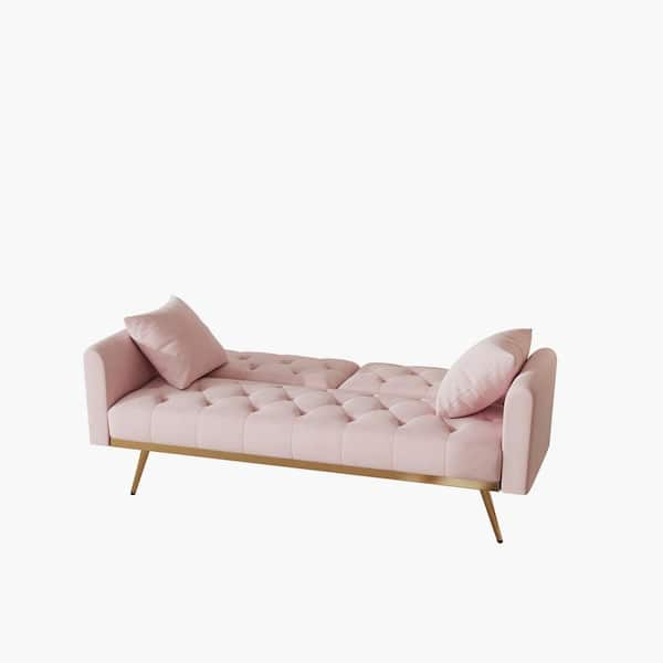 Z-joyee 66 in. Pink Velvet Twin Size Variable Sofa Bed, Baby Pink