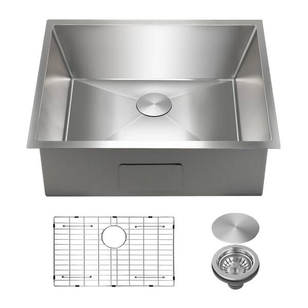 23 in. Undermount Single Bowl 11-Gauge Stainless Steel Kitchen Sink with Quiet Drain and Bottom Grid