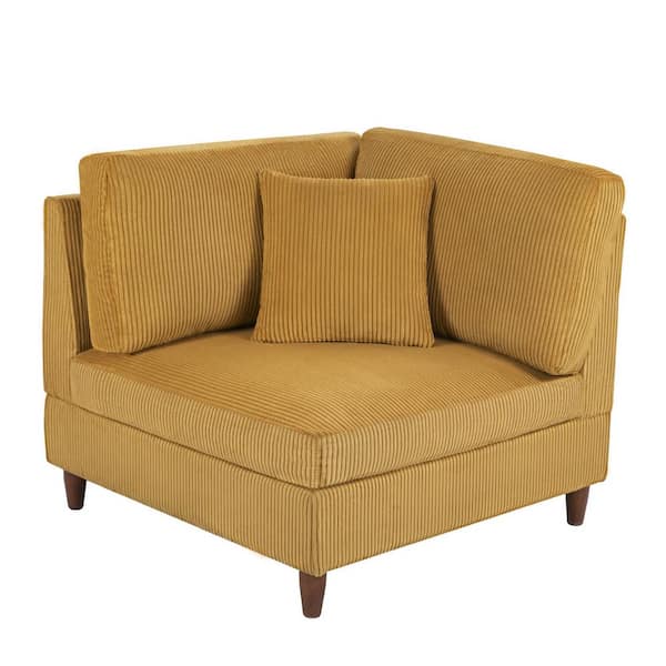 Uixe Modern Orange Corduroy Fabric Sectional Corner Armchair with Wood Legs (Set of 1)