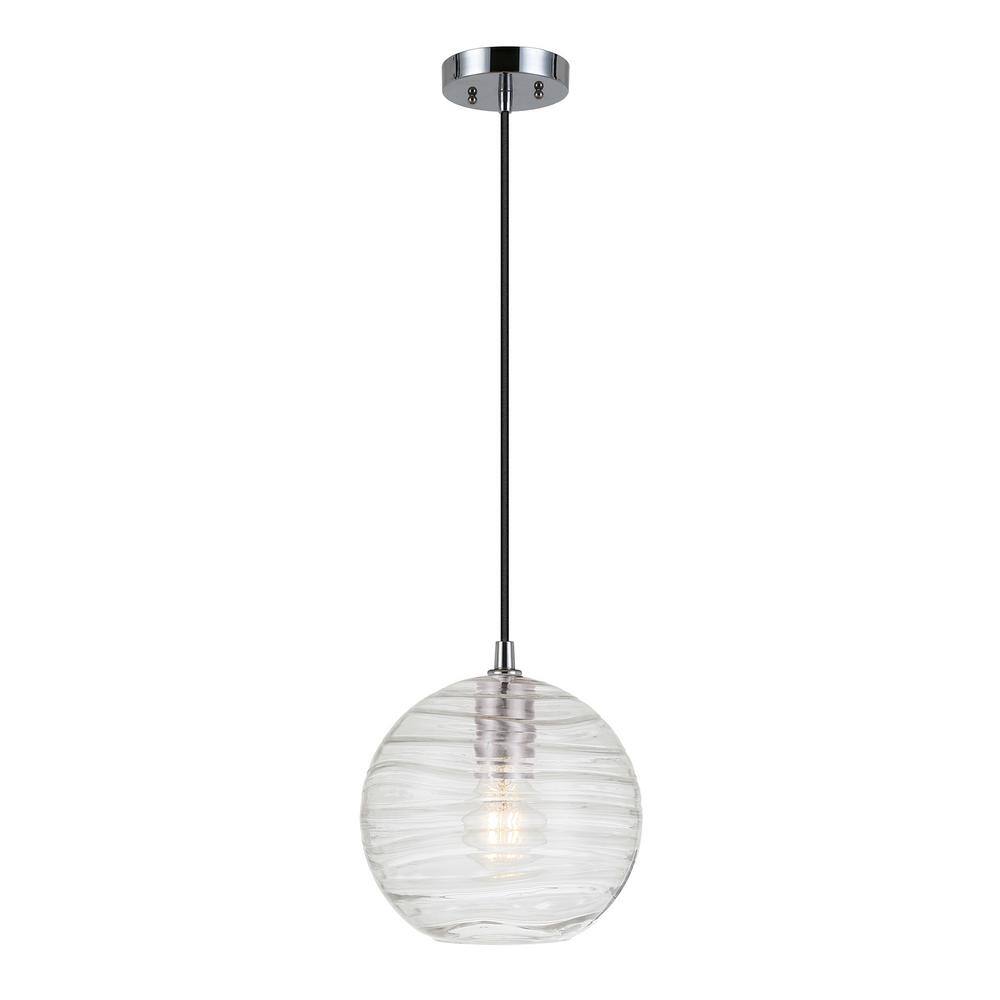 Polished Nickel Globe Pendant Light with Rippled Glass Shade