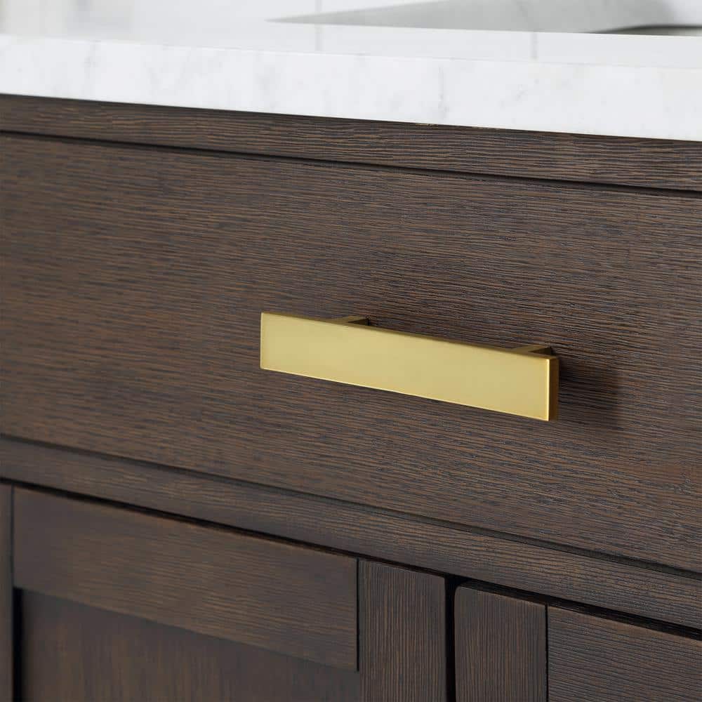 Chestnut 72" Brown Oak Double Sink Vanity with Carrara White Marble Countertop