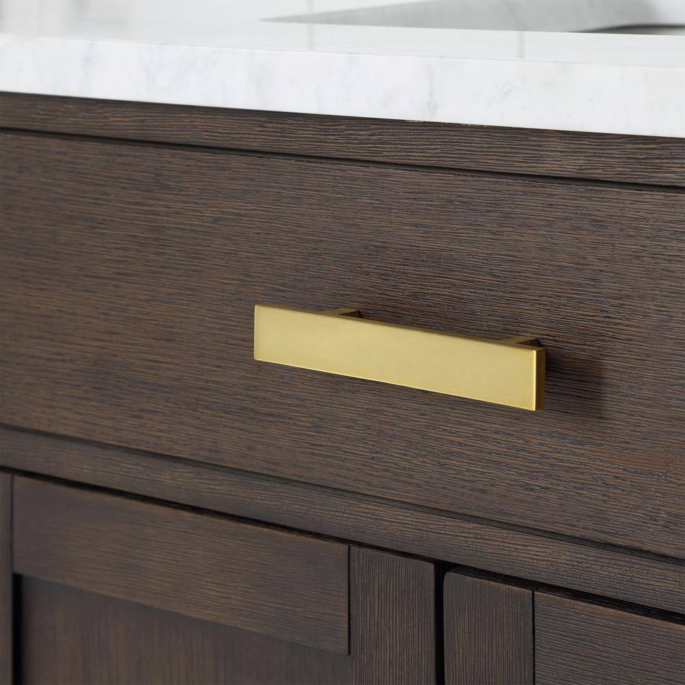 Chestnut 72" Brown Oak Double Sink Vanity with Carrara White Marble Countertop