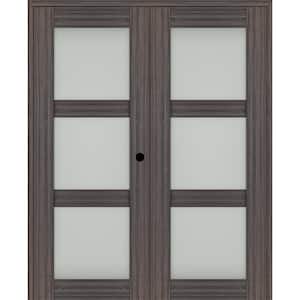Paola 36 in. x 96 in. Left Hand Active 3-Lite Frosted Glass Gray Oak Wood Composite Double Prehung French Door