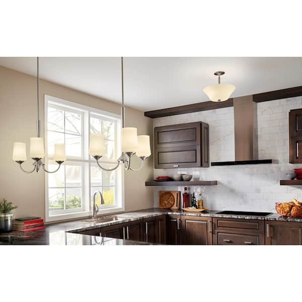 Aubrey 15 in. 3-Light Brushed Nickel Hallway Transitional Semi-Flush Mount Ceiling Light with Satin Etched Cased Opal