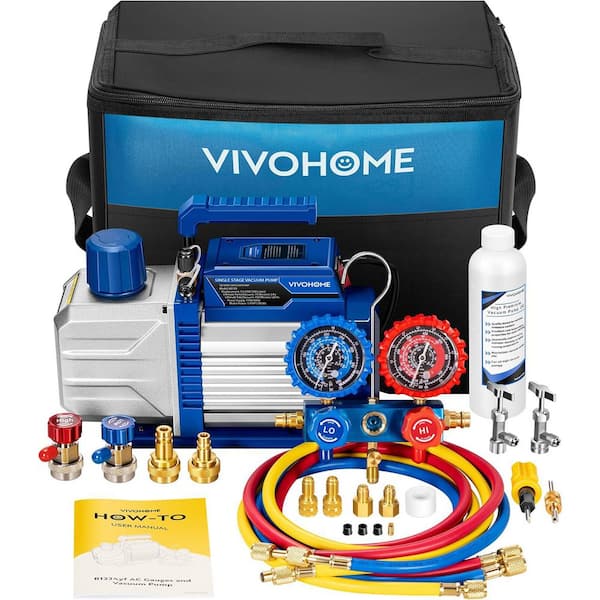 110V 1/4 HP 3.5CFM Single Stage HVAC Vacuum Pump and AC Manifold Gauge Kit for R32 R1234yf R454B R134a R22 R410a Systems