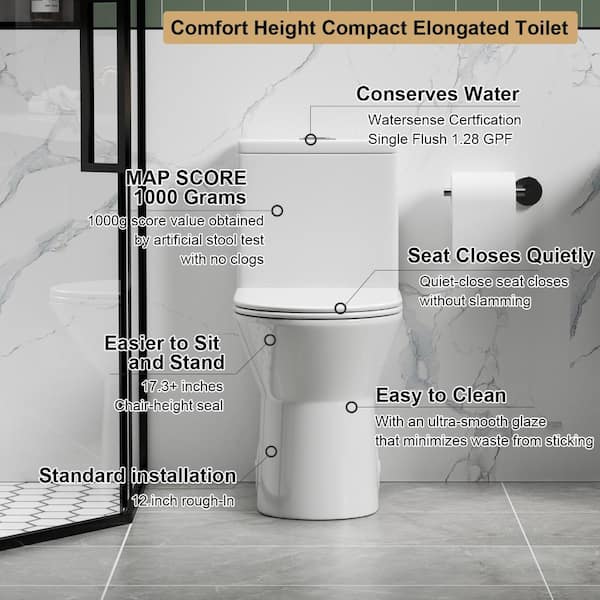 ZXDDMS Rough in 12 in. 1-Piece Toilet 1.1/1.6 GPF Powerful Dual