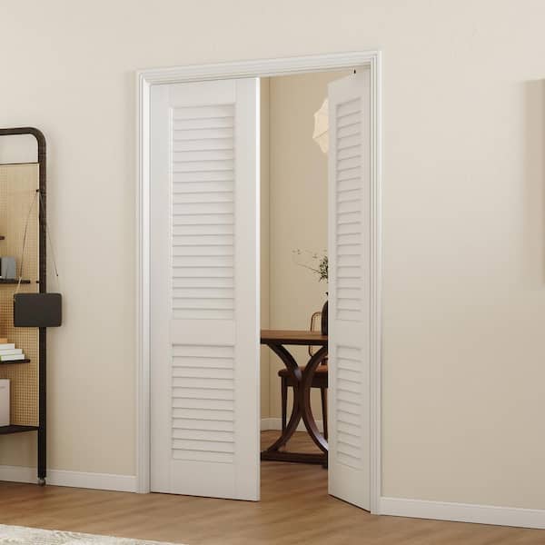 24 in. x 80 in. Louvered MDF, White Primed Wood, Painted Pre-Finished Door Panel Interior Door Slab Without Hinges