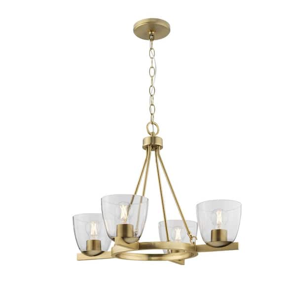Tamassee Collection 4-Light Brushed Gold Updated Traditional Chandelier with Clear Glass Shades for Dining Room