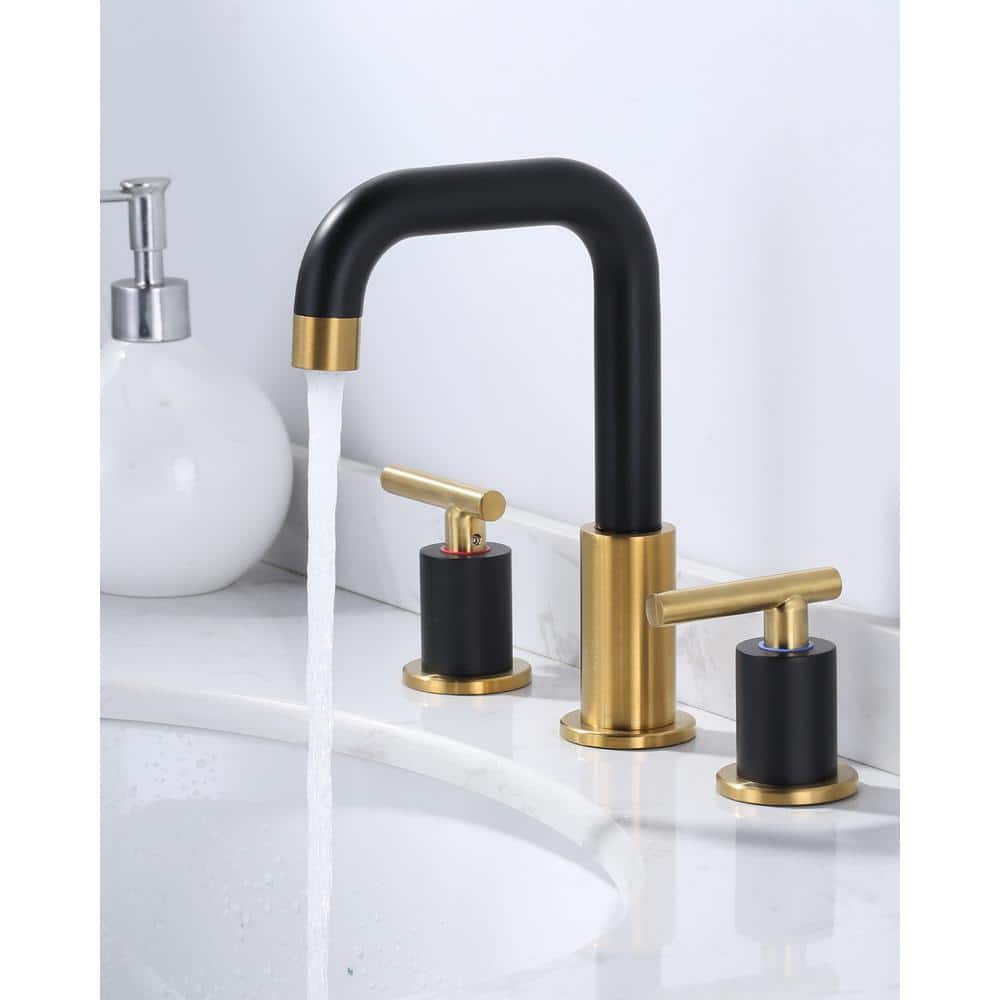 Matte Black and Brushed Gold 8-Inch Widespread Double Handle Bathroom Faucet
