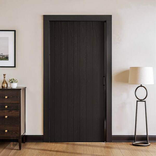 GOLDENPOLEY 36 in. x 80 in. Black Finished PVC Interior Folding