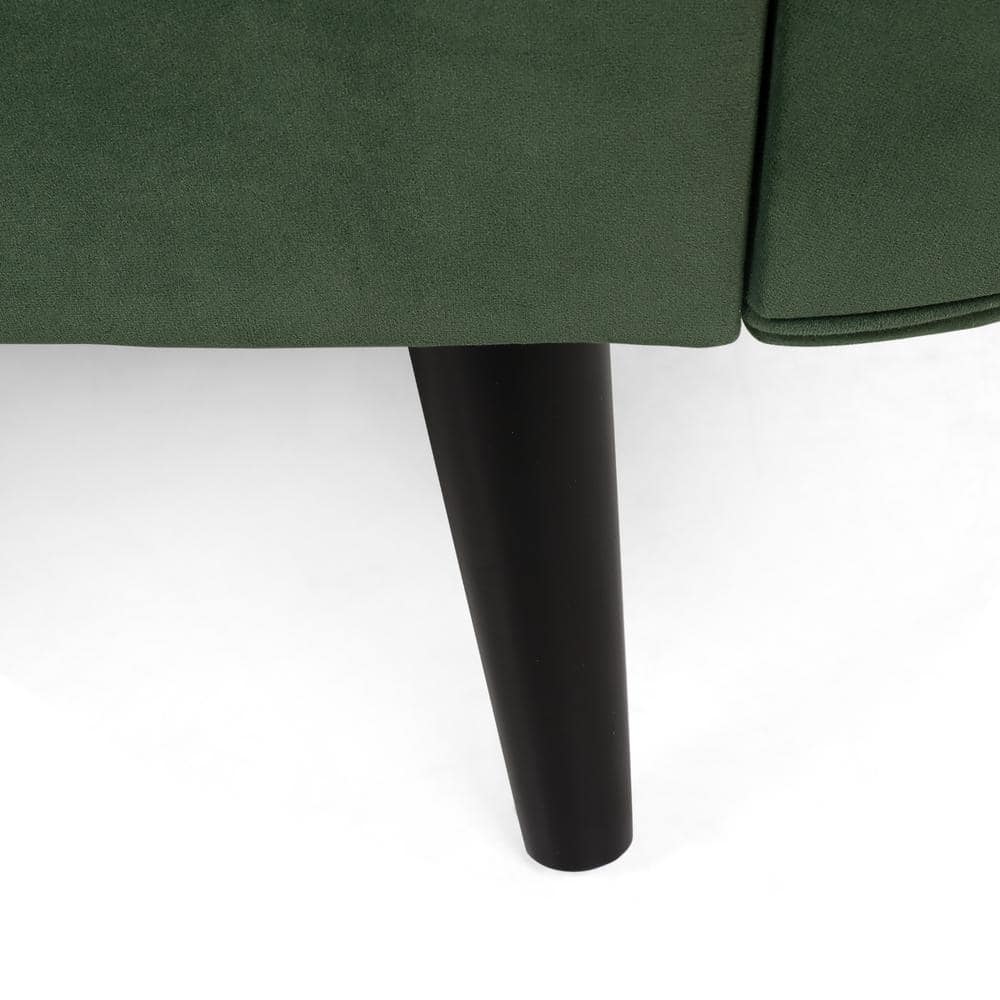 Sage Green Velvet Chaise Lounge with Dark Brown Birch Legs