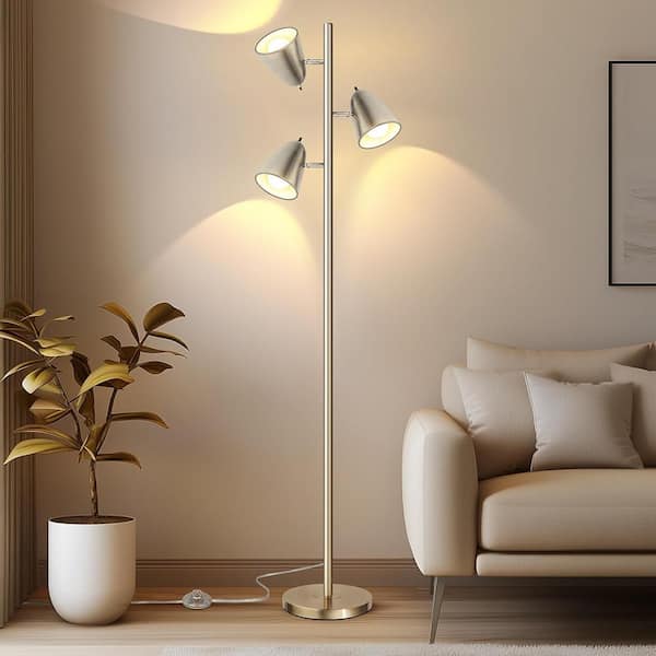64 in. Brushed Silver 3-Light Tree Floor Lamp with 3 Bulbs