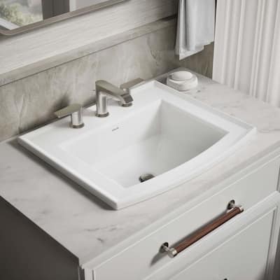 Archer 22.6 in. X 19.43 in. Drop-In Bathroom Sink In White Vitreous China K-R2356-8-0