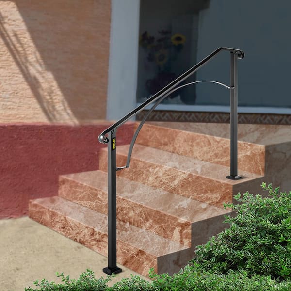 3 ft. Wrought Iron Handrail Fit 3 or 4 Steps Handrails for Outdoor Steps Flexible Porch Railing, Black