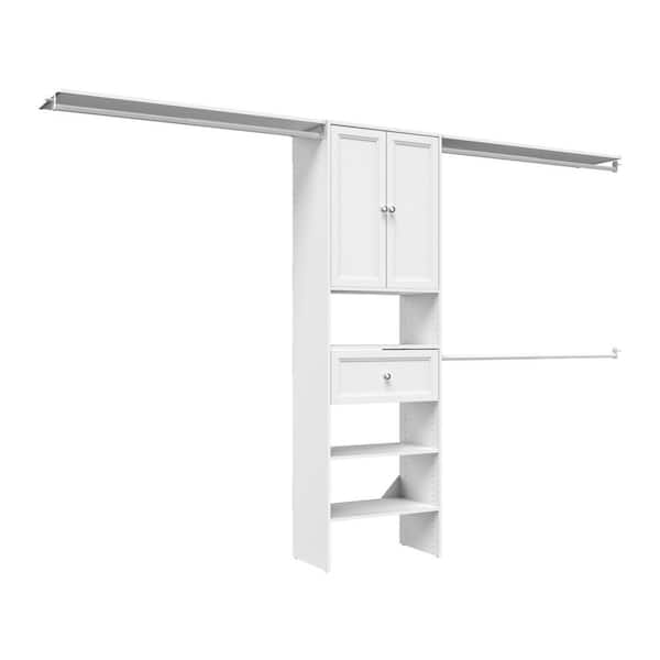 Selectives 85 in. W x 121 in. W White Basic Plus Standard Wood Closet System Kit with Drawer and Doors
