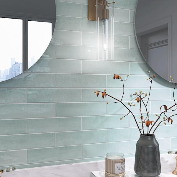 CREA　モスグリーン MOLOVO Cyra Light Green 2.95 in. x 11.81 in. Polished Ceramic