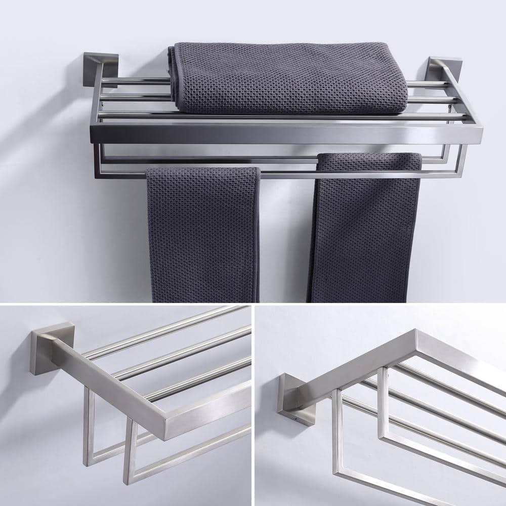 Brushed Nickel Wall Mounted Towel Rack with Shelf