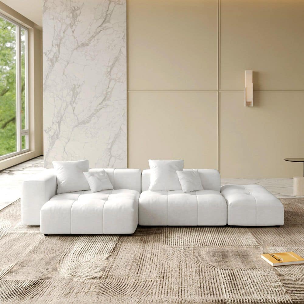 Magic Home Modern 119 in. 3-Piece Linen Oversized Sectional Sofa
