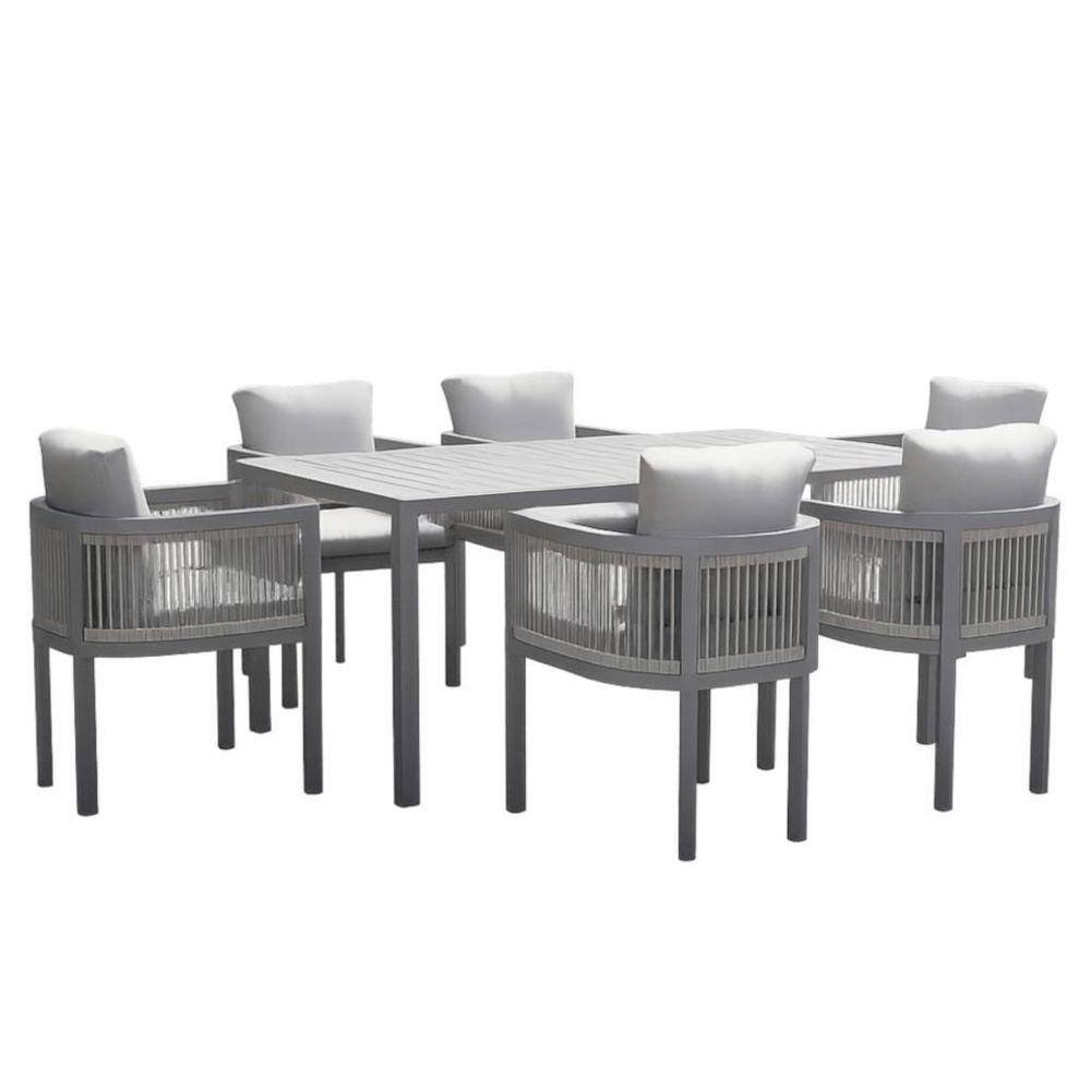 7-Piece Gray Aluminum Outdoor Dining Set with White Cushions, Rectangular Aluminum Slatted Table, Seats 6 price history on PriceWatchPro