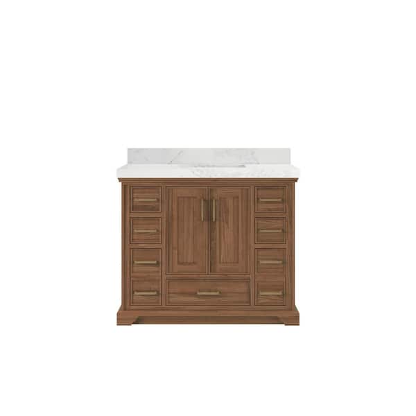 Willow Collections Charlotte Teak 42 in. W x 22 in. D x 36 in. H Single Sink Bath Vanity in Dark Natural with 2 in. Calacatta Nuvo Qt. Top