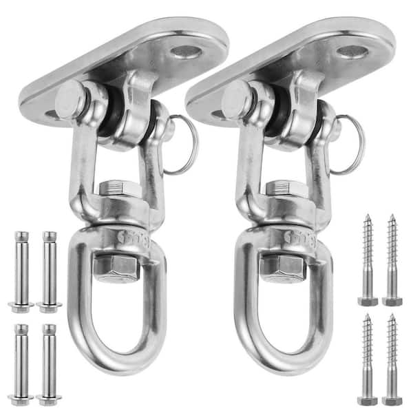 Silver 304 Stainless Steel Swing Bracket Kit 2-Pack with 2000 lbs. Load Capacity for Porch Swings, Yoga Hammocks