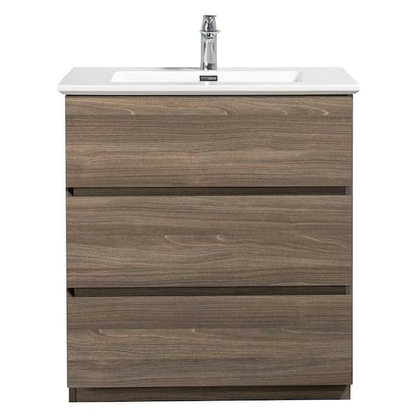 George William Cabinetry Deb 29.5 in. W x 19.5 in. D. x 34.2 in. H Maple Grey Bathroom Furniture Set Bathroom Cabinet with Basin
