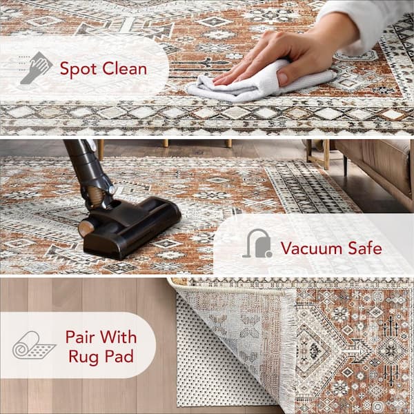 Vanesa Rust 8 ft. 10 in. x 13 ft. Transitional Medallion Fringe Area Rug