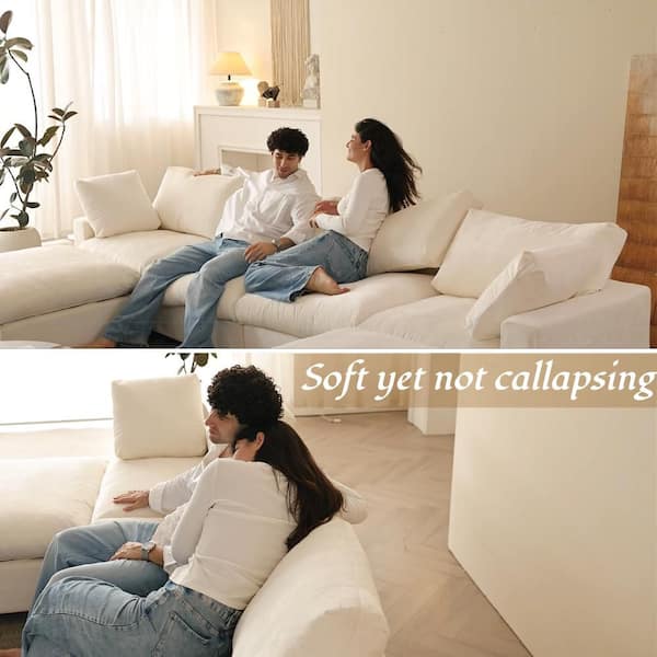 Sofa Covers Washable, Lawson 101 in. Square Arm Chenille U-Shaped Sofa with Ottoman, Deep Seater Furniture Set in Beige