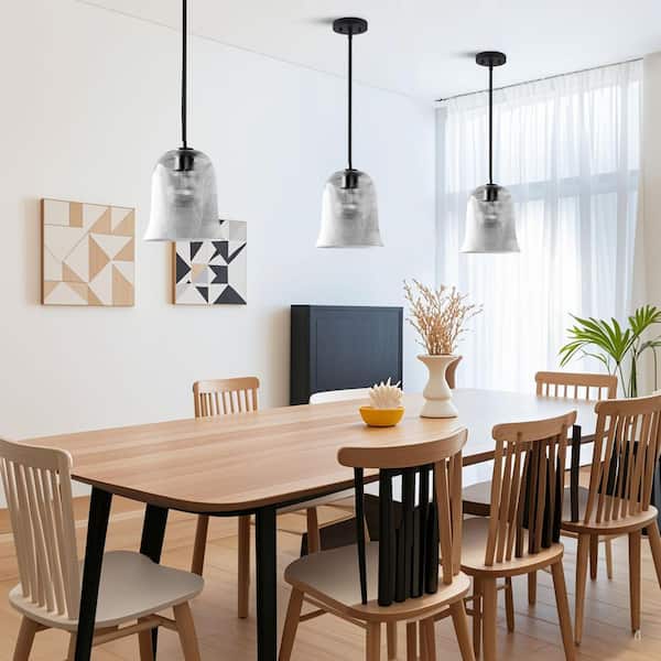 60-Watt 1-Light 11.5 in. Black Modern Island Mini Pendant Light Dining Kitchen Foyer Lighting with Glass Shade