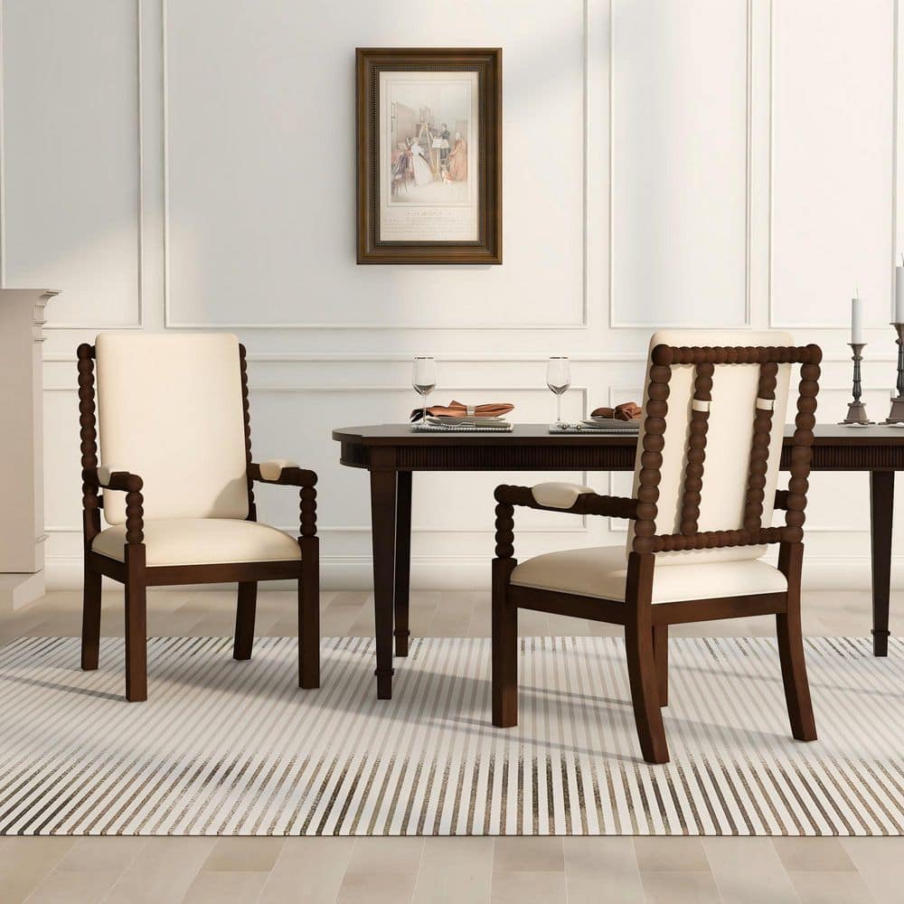 Modern Beige Fabric Upholstered Dining Chair with Walnut Solid Wood Frame, Set of 2 price history on PriceWatchPro