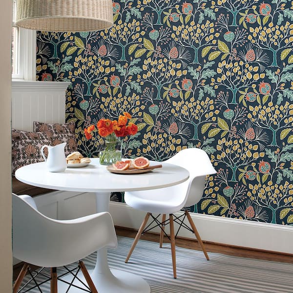 A Street Prints Shiloh Navy Botanical Navy Wallpaper Sample 2903