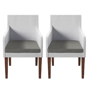 Cushioned Acacia Wood Outdoor Dining Chairs with Grey Cushions (Set of 2)